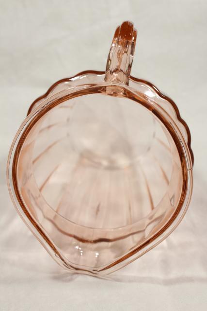 photo of vintage pink lemonade pitcher, panel optic pattern depression glass, blush pink glassware #6