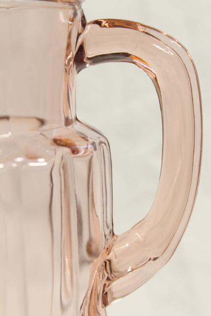 photo of vintage pink lemonade pitcher, panel optic pattern depression glass, blush pink glassware #8