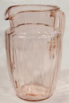 catalog photo of vintage pink lemonade pitcher, panel optic pattern depression glass, blush pink glassware