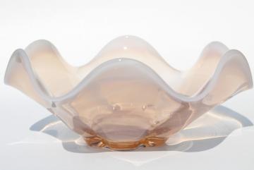 catalog photo of vintage pink opalescent glass Canterbury Duncan & Miller, large flower bowl