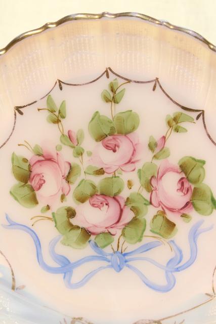 photo of vintage pink opalescent glass sea shell w/ hand painted flowers #3