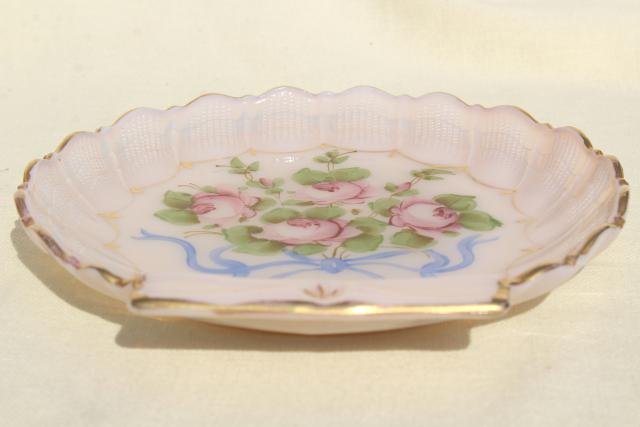 photo of vintage pink opalescent glass sea shell w/ hand painted flowers #5