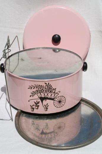 photo of vintage pink painted metal cake saver cover, cake & pie keeper & potluck carrier #5