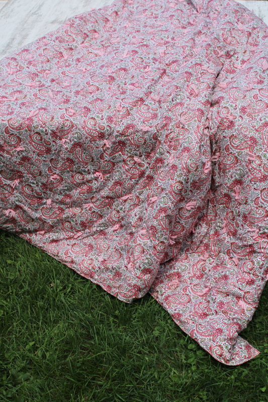 photo of vintage pink paisley chintz cotton comforter w/ warm puffy wool inside, girly western winter blanket  #3