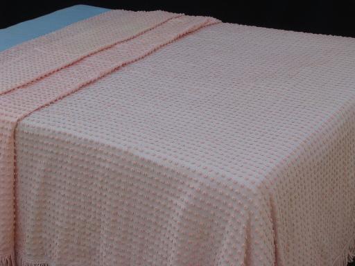 photo of vintage pink popcorn chenille bedspread, light weight summer cotton bed cover #1