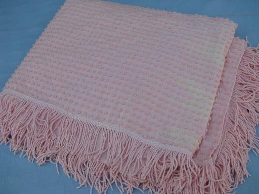 photo of vintage pink popcorn chenille bedspread, light weight summer cotton bed cover #2