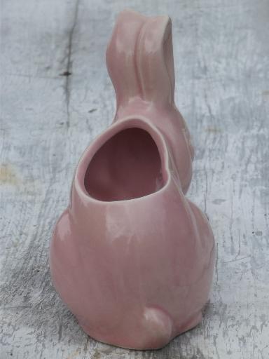 photo of vintage pink rabbit baby bunny planter, old unmarked USA pottery planter #3