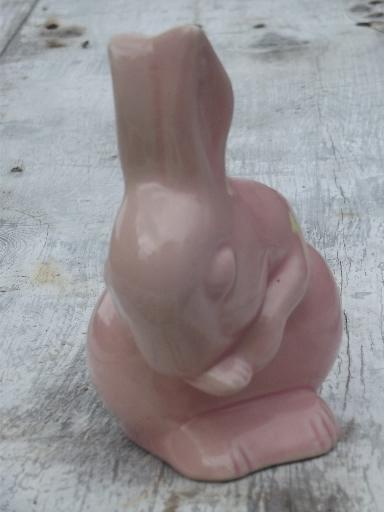 photo of vintage pink rabbit baby bunny planter, old unmarked USA pottery planter #5