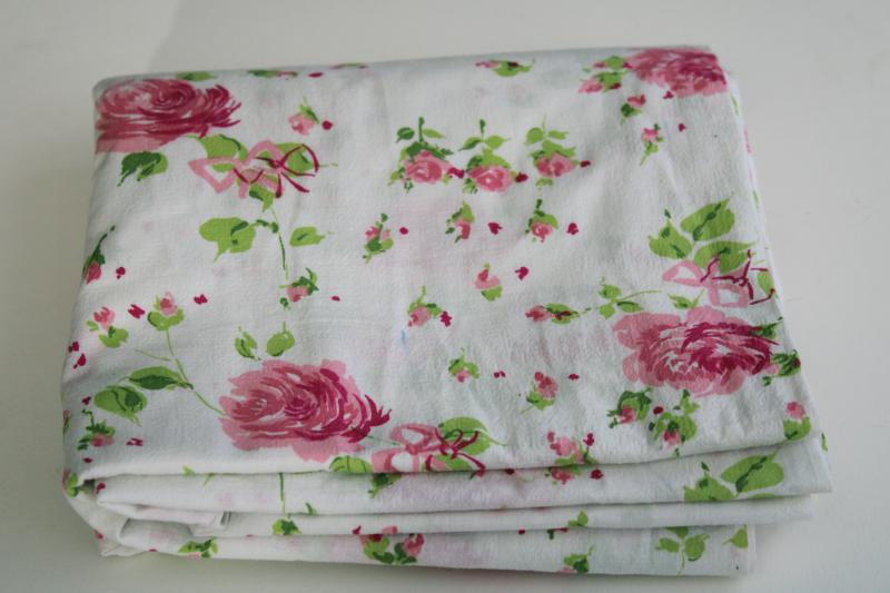 photo of vintage pink roses floral print fabric, soft lightweight cotton plisse #1