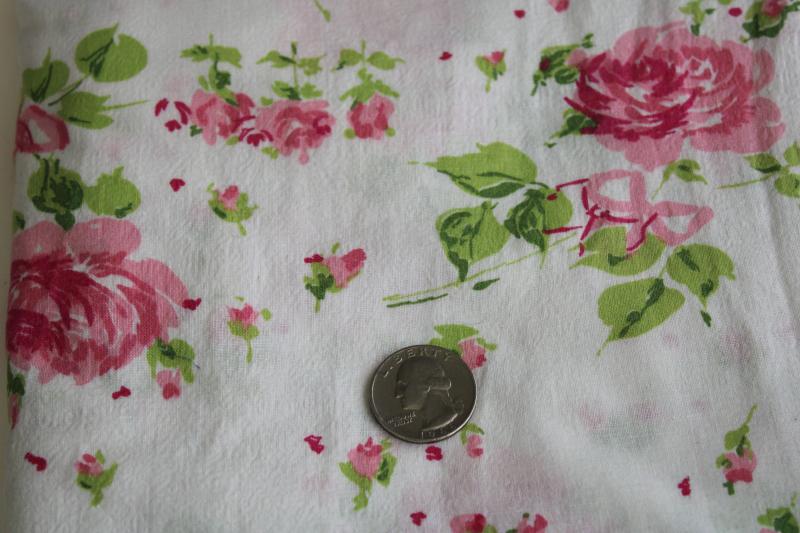 photo of vintage pink roses floral print fabric, soft lightweight cotton plisse #3