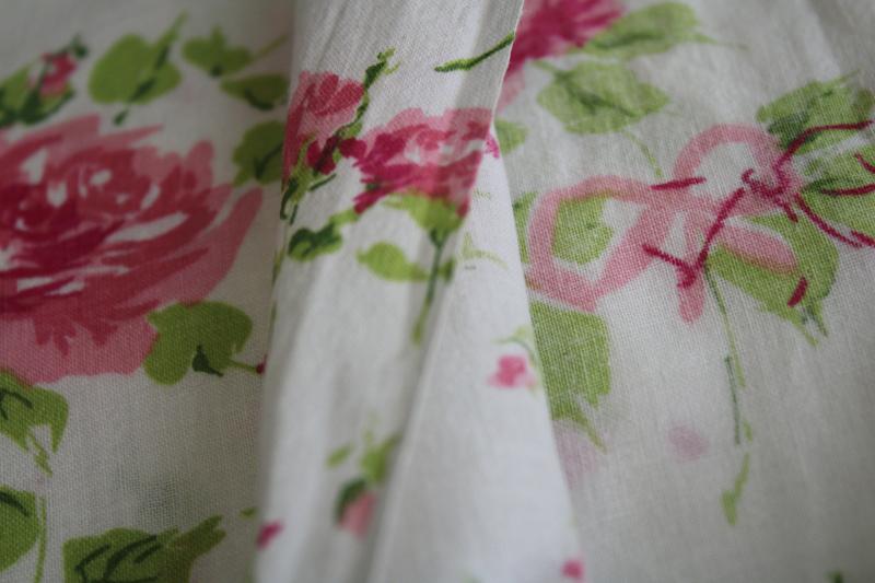 photo of vintage pink roses floral print fabric, soft lightweight cotton plisse #4