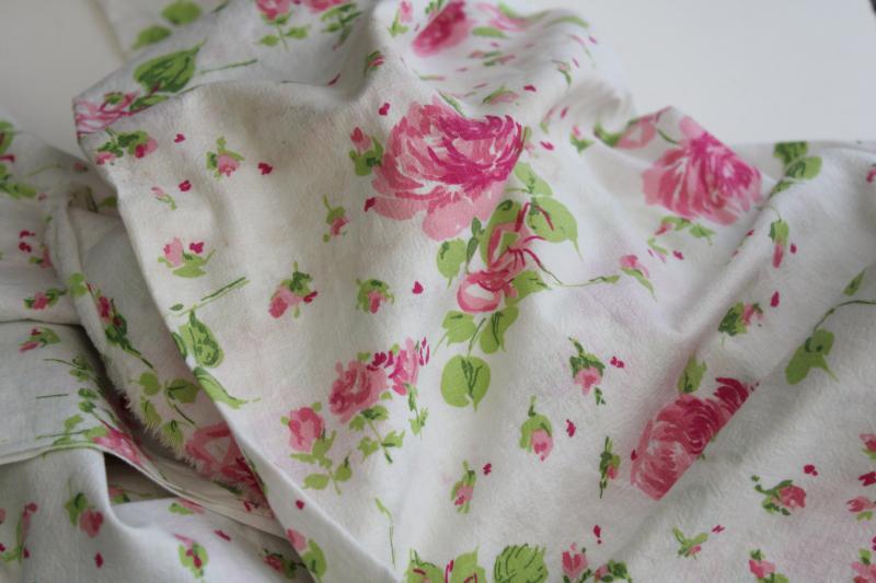 photo of vintage pink roses floral print fabric, soft lightweight cotton plisse #5