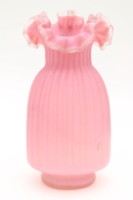 photo of vintage pink satin frosted glass vase, Victorian art glass or Fenton reproduction? #1