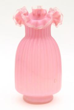 catalog photo of vintage pink satin frosted glass vase, Victorian art glass or Fenton reproduction?