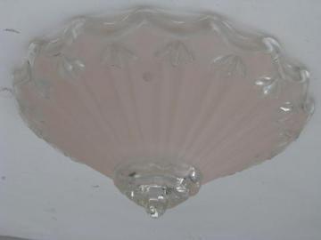 catalog photo of vintage pink & white glass lamp shade for pendant light fixture, ceiling lighting