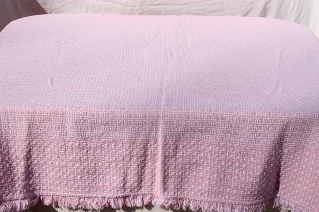 photo of vintage pink & white heavy cotton weave handwoven homespun type tablecloth, placemats & napkins #3