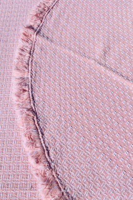 photo of vintage pink & white heavy cotton weave handwoven homespun type tablecloth, placemats & napkins #4