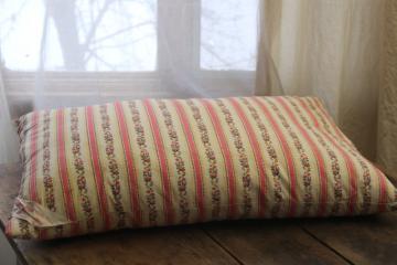 catalog photo of vintage pink & white print floral striped cotton ticking pillow w/ original labelvintage pink & white print floral striped cotton ticking pillow w/ original label