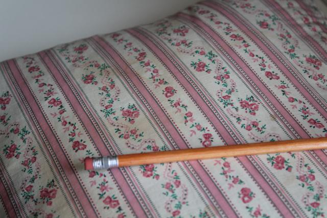 photo of vintage pink & white print floral striped cotton ticking pillow w/ original label #3