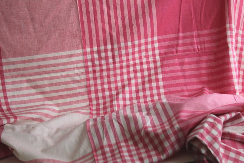 photo of vintage pink & white woven plaid cotton fabric for retro kitchen linens or tablecloth #1