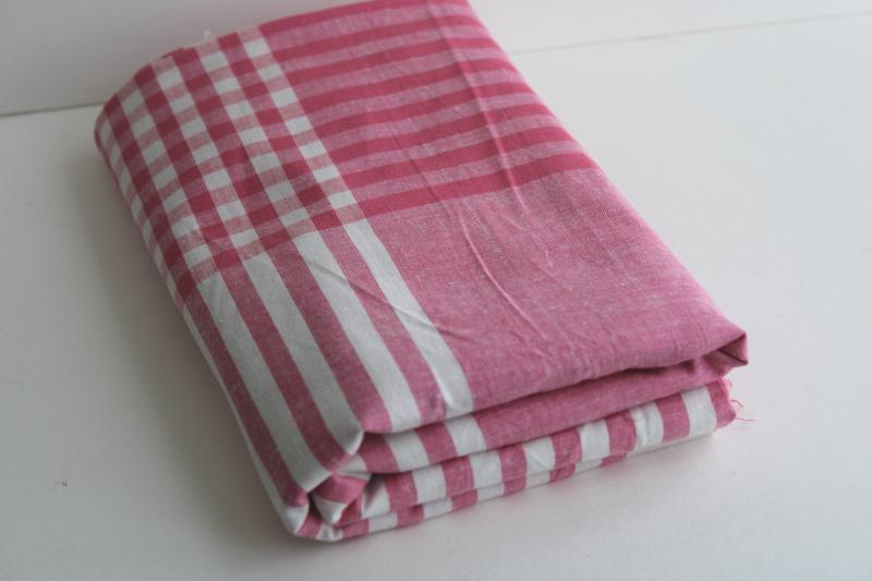 photo of vintage pink & white woven plaid cotton fabric for retro kitchen linens or tablecloth #9