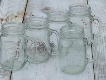 catalog photo of vintage pint canning jar mugs, Golden Harvest jelly glasses w/ handles