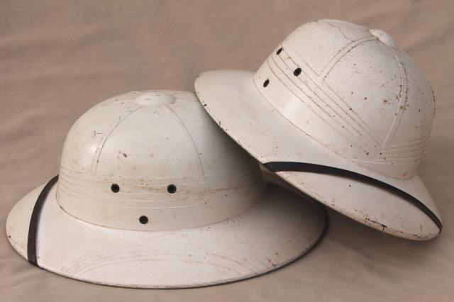 photo of vintage pith helmet hats, safari style sun hat, pair of sun helmets #1