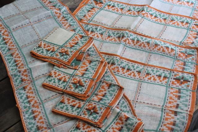 photo of vintage placemats & napkins set, rustic woven linen in Santa Fe style southwest colors #1