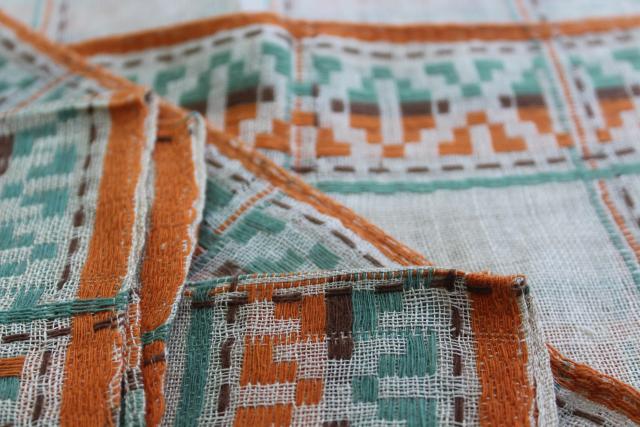 photo of vintage placemats & napkins set, rustic woven linen in Santa Fe style southwest colors #2