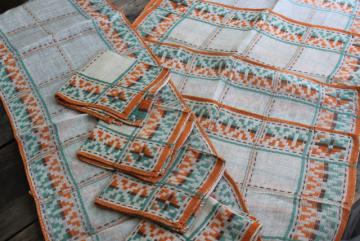 catalog photo of vintage placemats & napkins set, rustic woven linen in Santa Fe style southwest colors
