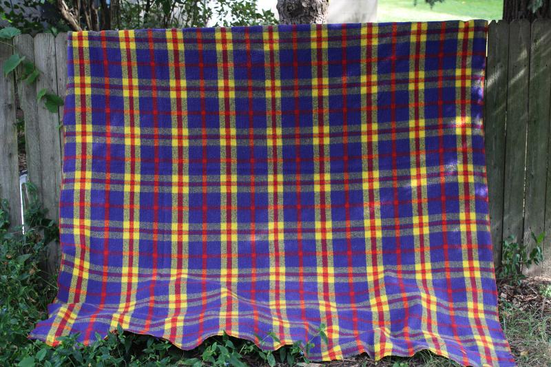 photo of vintage plaid camp blanket, cozy worn soft blanket for picnics, tailgating #1