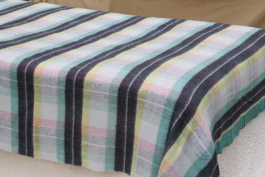 photo of vintage plaid camp blankets, retro jade green / pink / black blanket plaids #3