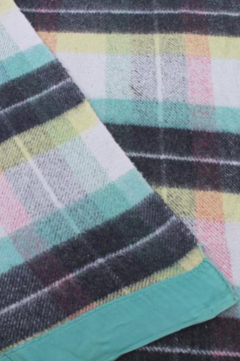 photo of vintage plaid camp blankets, retro jade green / pink / black blanket plaids #4