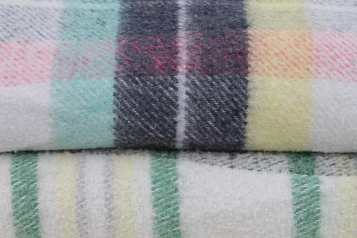 photo of vintage plaid camp blankets, retro jade green / pink / black blanket plaids #8