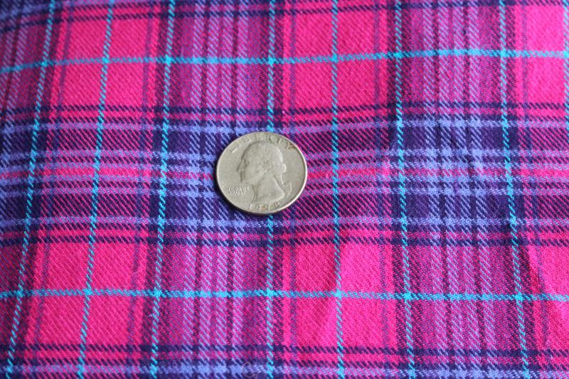 photo of vintage plaid cotton flannel fabric, tartan in fuschia pink, purple, aqua #2