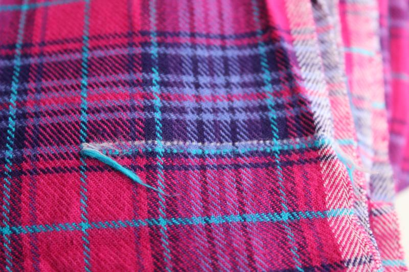 photo of vintage plaid cotton flannel fabric, tartan in fuschia pink, purple, aqua #3