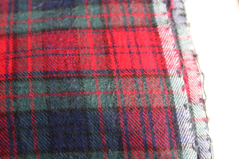 photo of vintage plaid cotton flannel fabric, tartan in red, green, navy, black #2