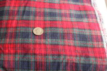 catalog photo of vintage plaid cotton flannel fabric, tartan in red, green, navy, black