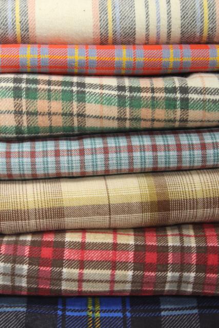 photo of vintage plaid cotton flannel & work shirt fabric lot, retro shirtings sewing material #1