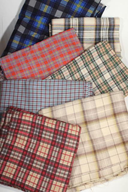 photo of vintage plaid cotton flannel & work shirt fabric lot, retro shirtings sewing material #9