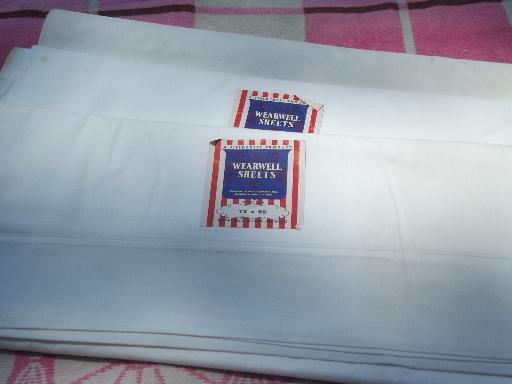 photo of vintage plain white cotton flat bed sheets, new w/ original labels #1