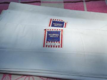 catalog photo of vintage plain white cotton flat bed sheets, new w/ original labels