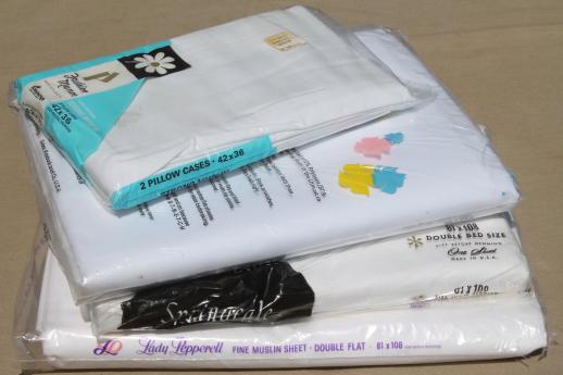 photo of vintage plain white cotton sheets & pillowcases, never used in original packages #1