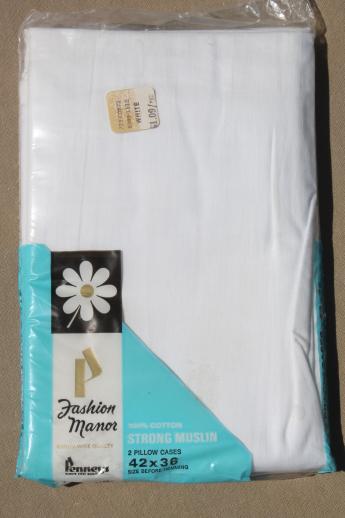 photo of vintage plain white cotton sheets & pillowcases, never used in original packages #8