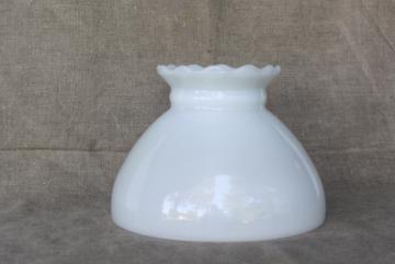 catalog photo of vintage plain white milk glass replacement shade for student lamp, table lamp