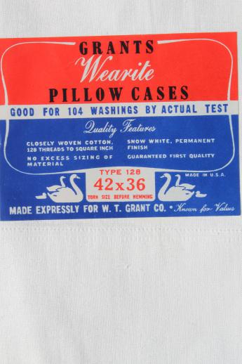 photo of vintage plain white pure cotton pillowcases, lot one dozen deadstock pillow cases w/ paper labels #4