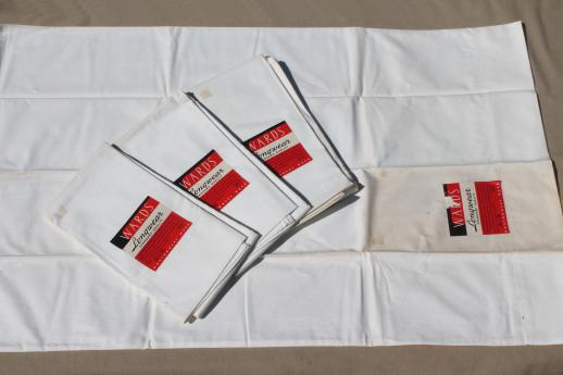 photo of vintage plain white pure cotton pillowcases, lot one dozen deadstock pillow cases w/ paper labels #5