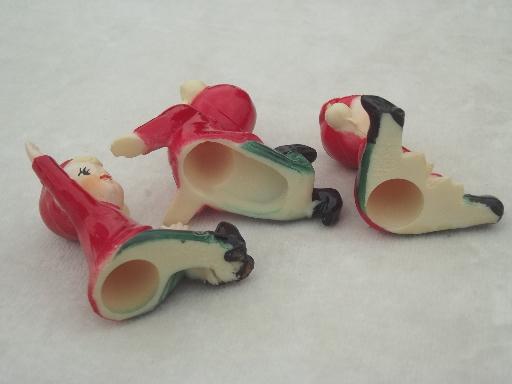 photo of vintage plastic Christmas decorations, tiny red & green pixies, elves or gnomes #9