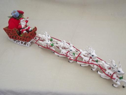 photo of vintage plastic Santa and 8 reindeer sleigh, Christmas tabletop decoration #1