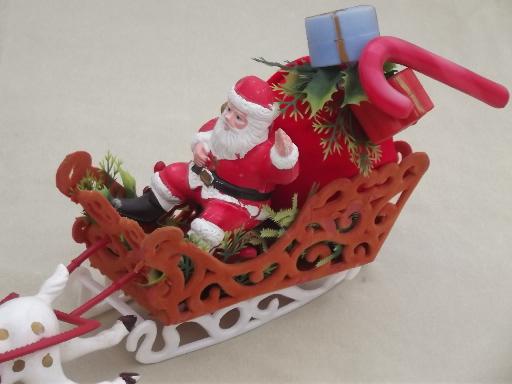 photo of vintage plastic Santa and 8 reindeer sleigh, Christmas tabletop decoration #4